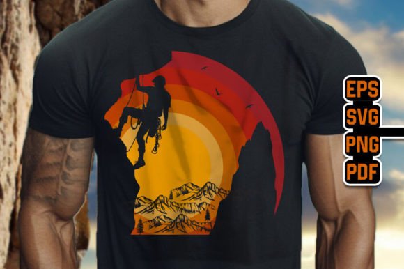Rock Climbing Retro Sunset SVG Graphics T-Shirt Designs